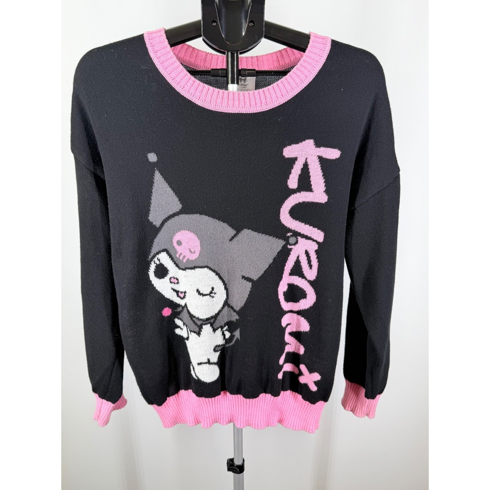 Sanrio Kuromi Knit Sweater XL Black Pink Hybrid Apparel Graphic Crewneck - Picture 2 of 7